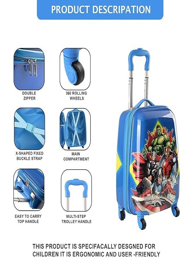 هومستيك حقائب سفر للأطفال من هومستيك، مصنوعة من البولي كربونات والبلاستيك ABS، مقاس 16 بوصة، للبنات والأولاد، مزودة بعجلات دوارة 360 درجة | حقيبة سفر صلبة للأطفال | DTB2010، أفنجرز - أزرق - Image 3